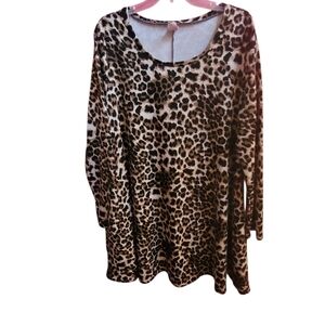 Plus SZ 3XL Leopard Print Long‎ Sleeve Midi Dress